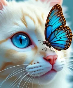 Blue Butterfly Cat Diamond Painting