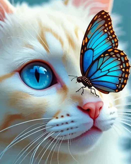 Blue Butterfly Cat Diamond By Numbers Blue Butterfly Cat Diamond Painting
