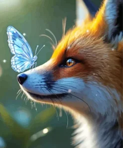 Blue Butterfly And Fox Diamond Painting
