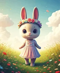Cute Bunny With Flower Crown Diamond Painting