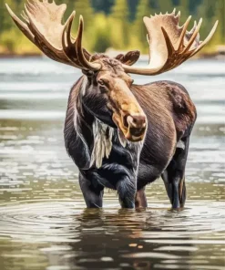 Bull Moose In Water Diamond Painting