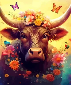 Bull With Flower Crown Diamond Painting