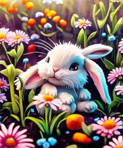 Bunny And Flowers Diamond Painting