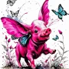 Butterflies And Pig Diamond Painting