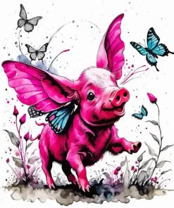 Butterflies And Pig Diamond Painting
