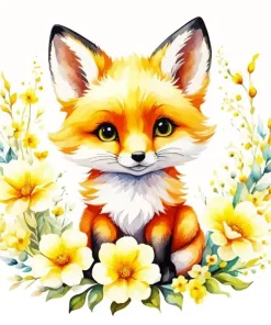 Floral Fox Baby Diamond Painting