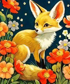 Fox With Flowers Art Diamond Painting