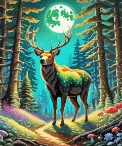 Full Moon And Deer Art Diamond Painting