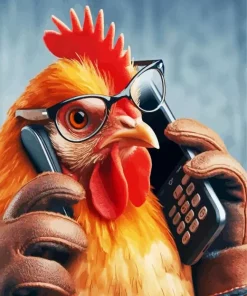 Funny Chicken Talking On The Phone Diamond Painting