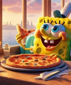 Funny Spongebob Eating Pizza Diamond Painting