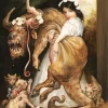 Girl Holding Demon Dog Diamond Painting