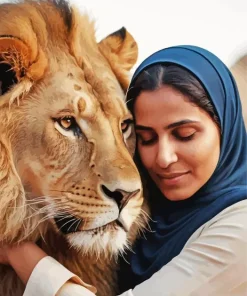 Arabic Girl Hugging Lion Diamond Painting