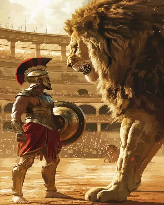 lion and gladiator Diamond By Numbers Lion And Gladiator Diamond Painting