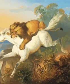 Lion Attacking Horse Diamond Painting