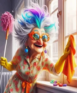 Old Lady Cleaning Diamond Painting