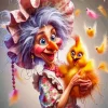 Woman And Funny Bird Diamond Painting
