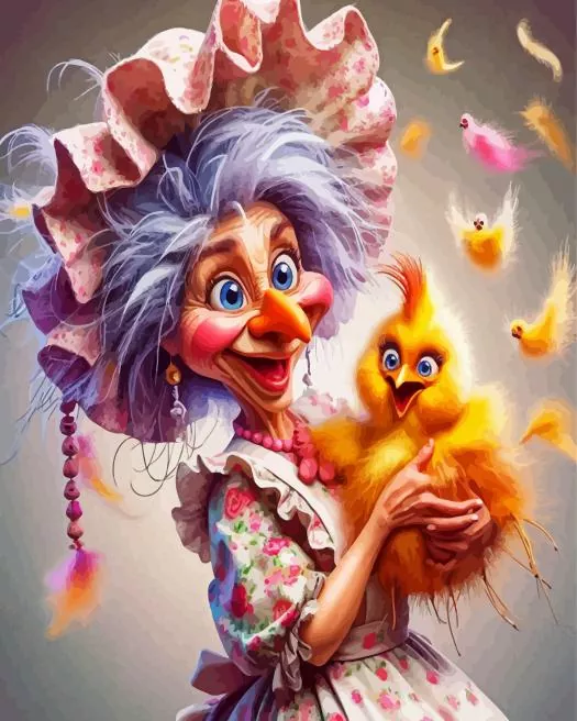 woman and funny bird Diamond Paintings Woman And Funny Bird Diamond Painting