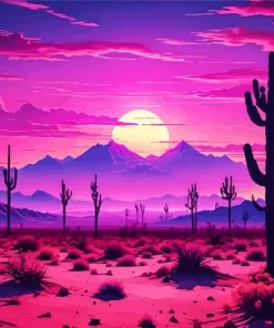 Desert Cactus At Sunset Diamond Painting