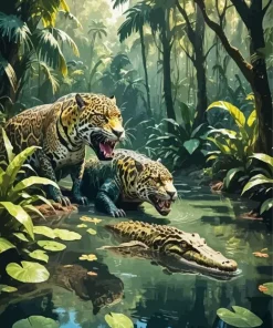 Leopards And Caiman Diamond Painting