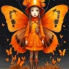 Orange Butterfly Girl Diamond Painting
