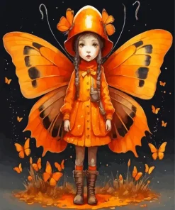 Orange Butterfly Girl Diamond Painting