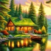 Peaceful Lakeside Cabin Diamond Painting