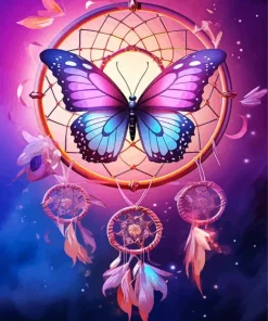 Pink Blue Butterfly Dream Catcher Diamond Painting
