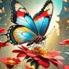 Butterfly On Red Flower Diamond Painting