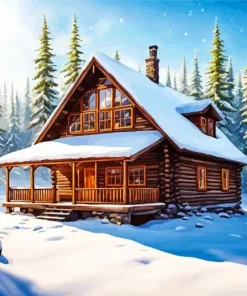 Cabin In Snow Woods Diamond Painting