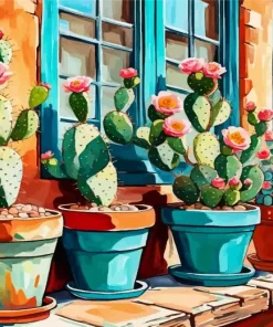 Cactus And Roses Diamond Painting