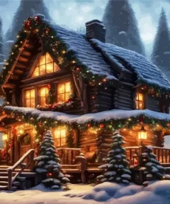 Christmas Cabin In The Woods Diamond Painting