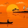 Man In Boat Silhouette Diamond Painting
