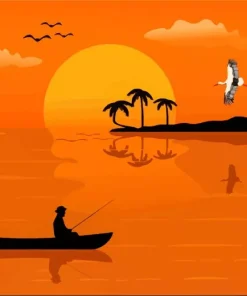 Man In Boat Silhouette Diamond Painting