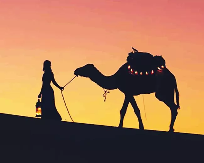 Camel and girl silhouette painting by numbers Camel And Girl Silhouette Diamond Painting