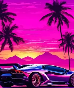 Car And Sunset Diamond Painting