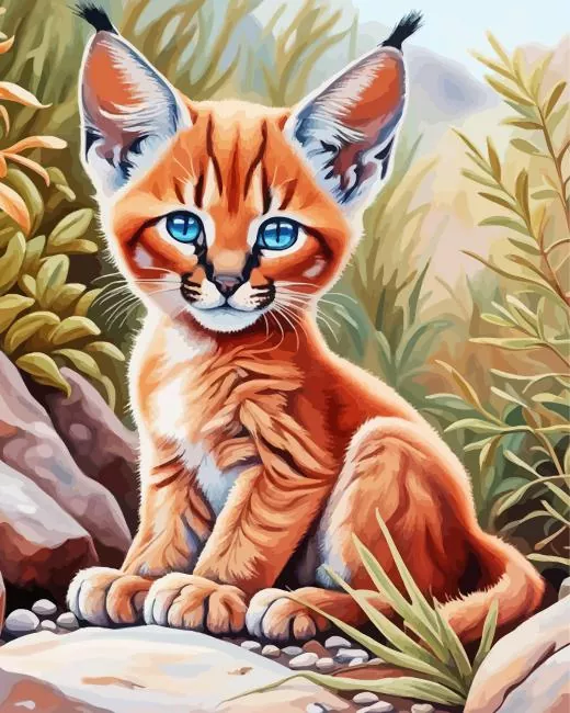 Cute caracal with blue eyes Diamond by Numbers Cute Caracal With Blue Eyes Diamond Painting