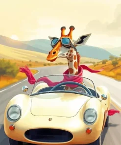 Giraffe In Car Diamond Painting