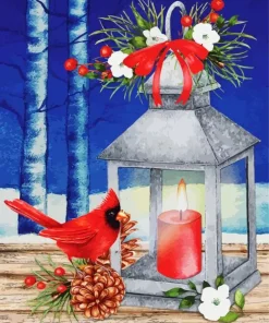 Lantern And Cardinal Diamond Painting