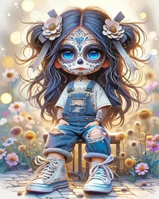 Little sugar skull girl Diamond By Numbers Little Sugar Skull Girl Diamond Painting