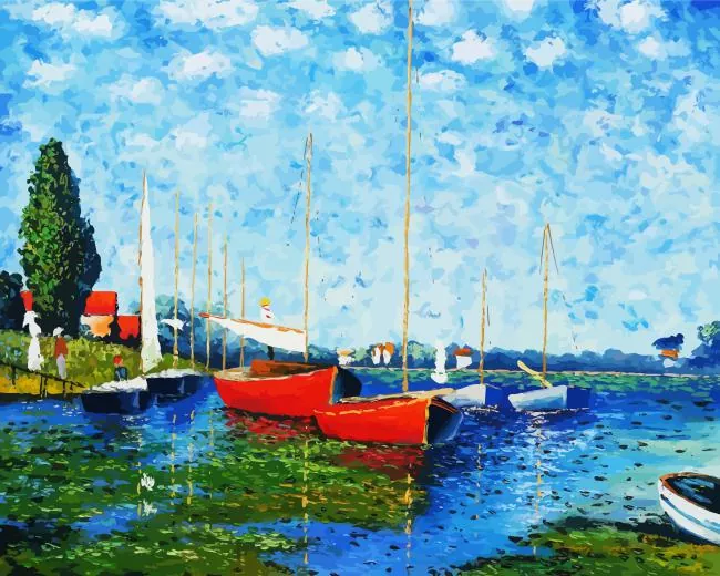 Red Boats at Argenteuil by Claude Monet Diamond Dotz Red Boats At Argenteuil By Claude Monet Diamond Painting