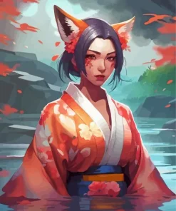 Aesthetic Girl Fox Art Diamond Painting