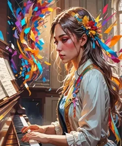 Aesthetic Girl Playing Piano Art Diamond Painting