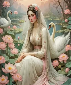 Aesthetic Girl With Swan Art Diamond Painting