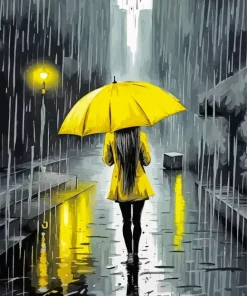 Girl With Yellow Umbrella Art Diamond Painting