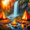 Campsite By Waterfall Diamond Painting
