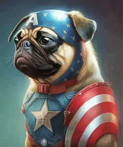 Captain America Pug Dog Diamond Painting