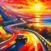 Car Driving Into Sunset Art Diamond Painting