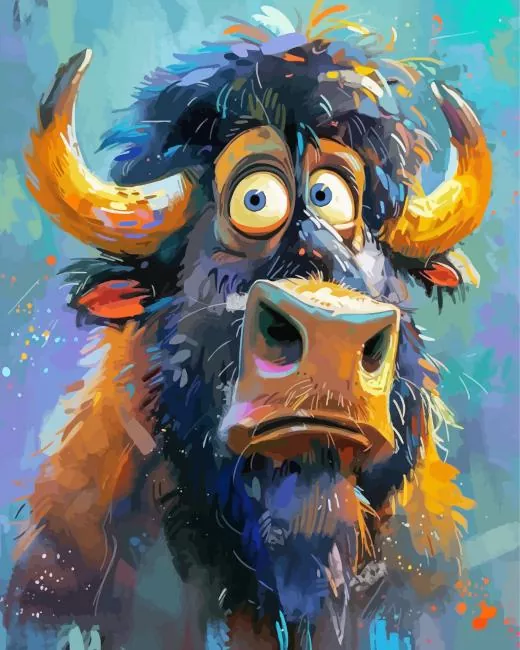 cartoon bison head art Diamond Paintings Cartoon Bison Head Art Diamond Painting