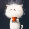 Cartoon Cat Drinking Coffee Diamond Painting