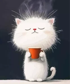 Cartoon Cat Drinking Coffee Diamond Painting